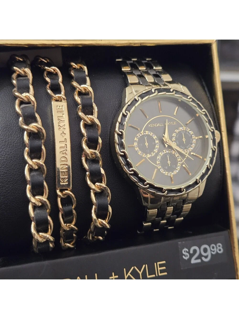 Kendall Kylie Gold Black Tone Watch Bracelet Set Womens Multi Strand New In Box